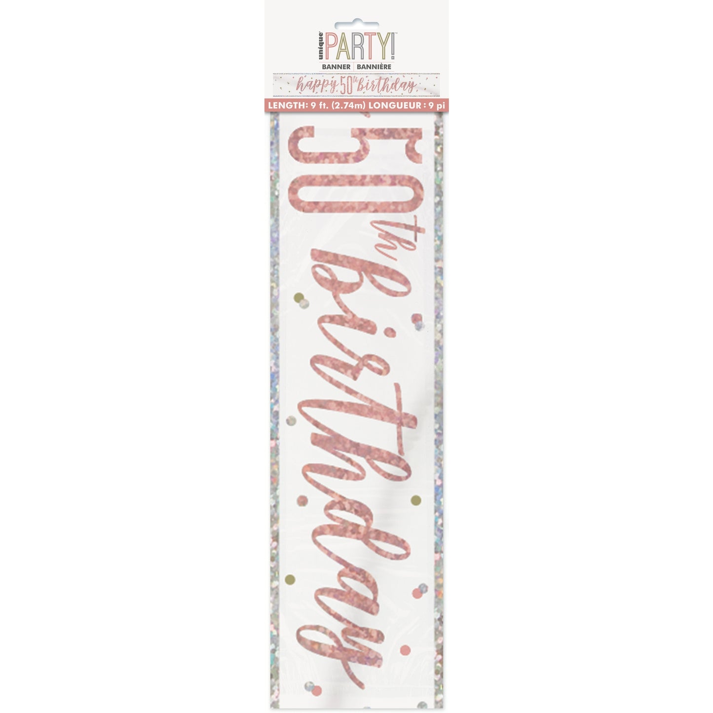 1 9' Glitz Rose Gold Foil Banner "Happy 50th Birthday"