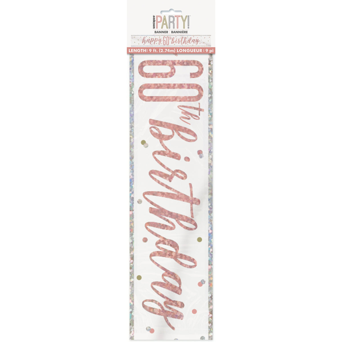 1 9' Glitz Rose Gold Foil Banner "Happy 60th Birthday"