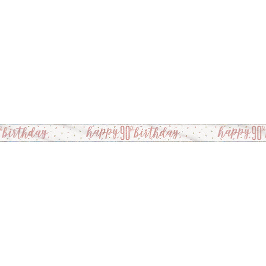 1 9' Glitz Rose Gold Foil Banner "Happy 90th Birthday"