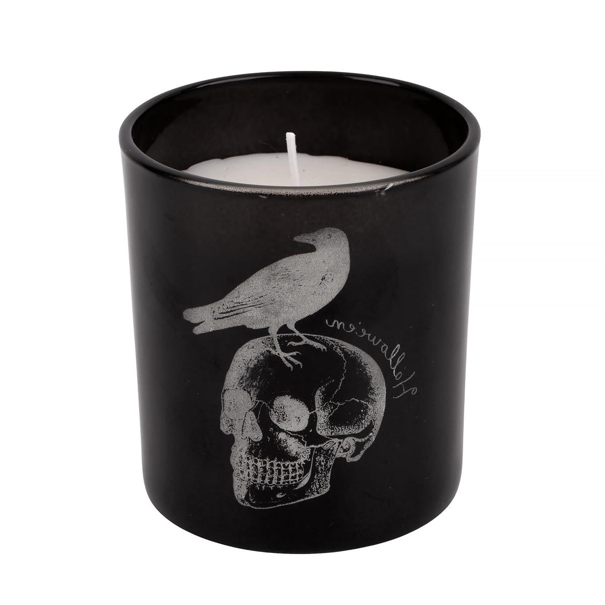 Skull and Raven Halloween Candle