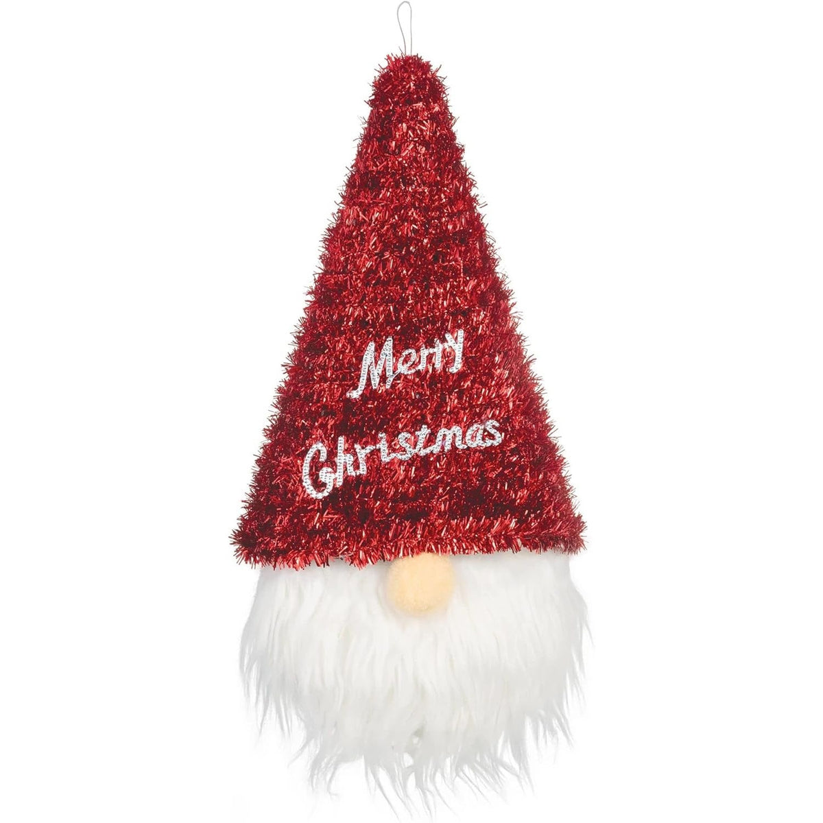 3D Santa Gnome Hat Tinsel Hanging Decoration - 15 1/4" x 9 1/2" - Red And White - 1 Pc