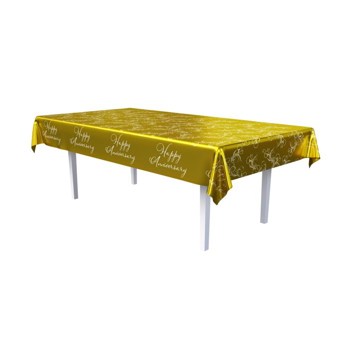 Gold Metallic Happy Anniversary Table Cover