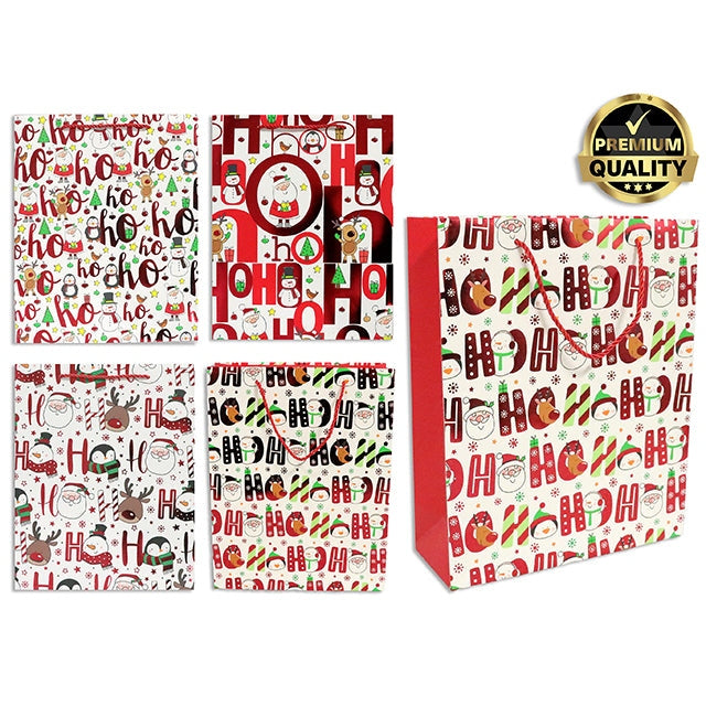 Christmas Foil Hot Stamp HOHOHO Premium Matte Gift Bag - Jumbo. 4 Assorted, 1 per