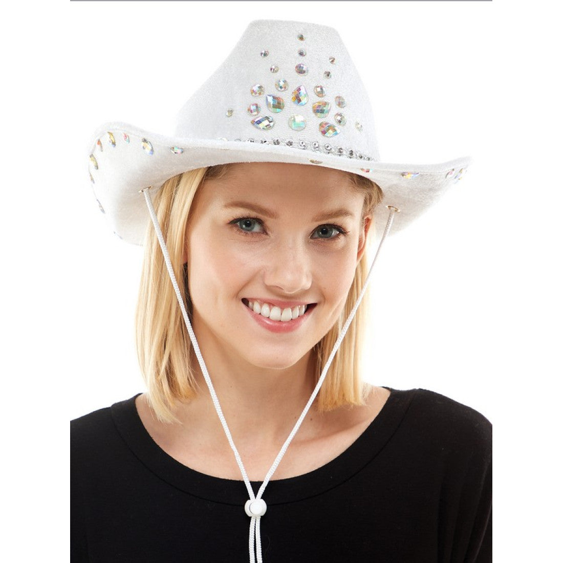 White Cowboy Hat with Rhinestone Jewels