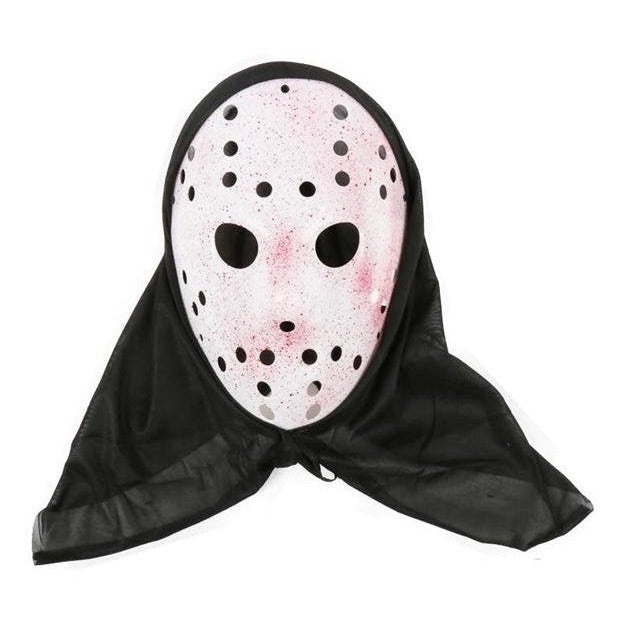 Blood-Splattered Horror Hockey Mask with Shroud
