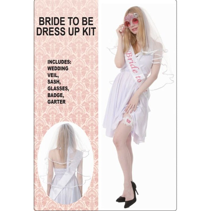 NEW: Bride To Be Accessory Kit Wedding Veil, Sash, Glasses, Badge, Garter
