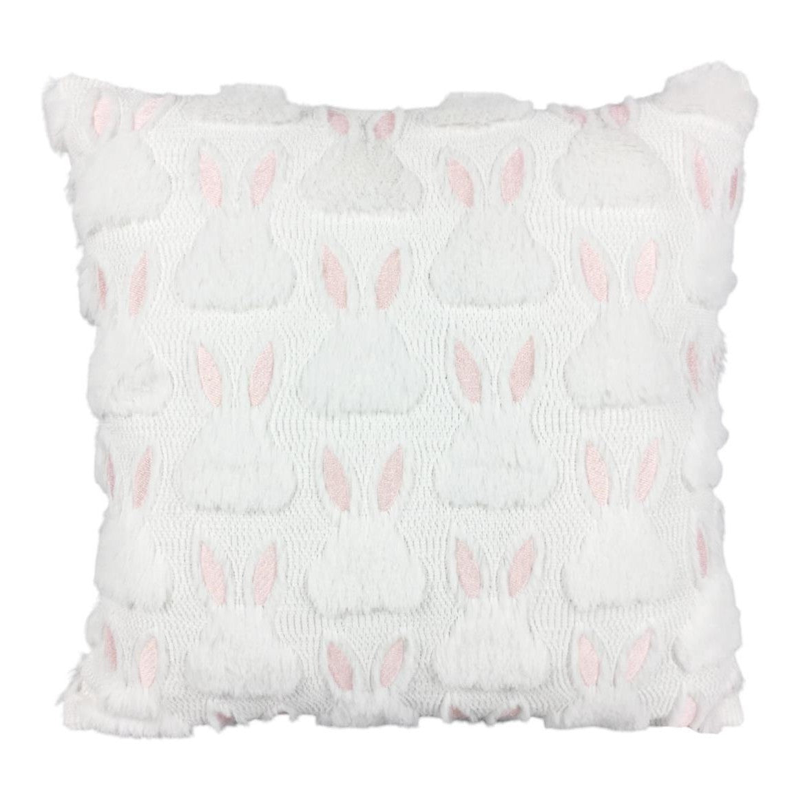 Pink Easter Bunny Embroidered Throw Pillow, 18" x 18"