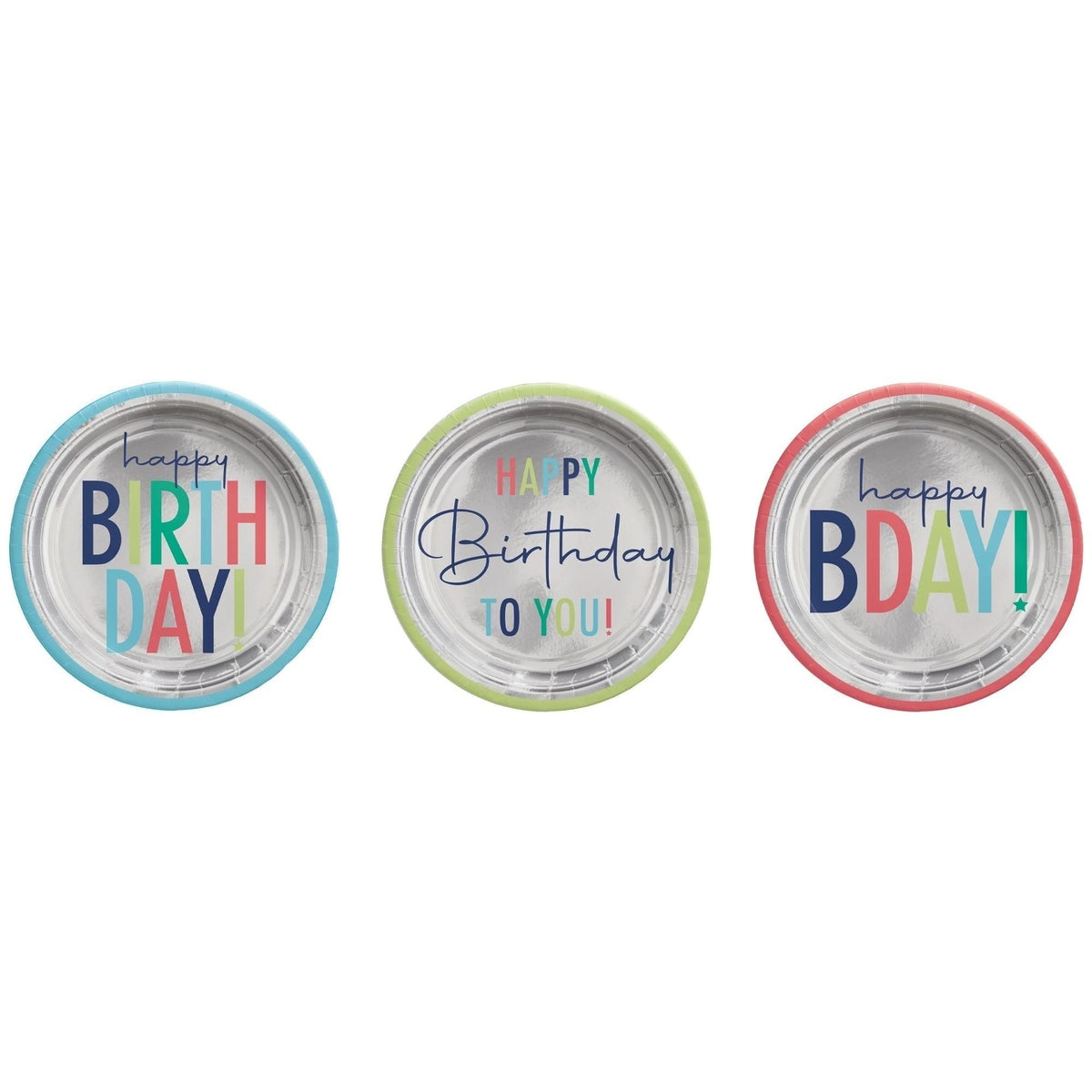 Plates - Birthday, Silver, "Happy Birthday to You!", Assortment, 7", 8 Count