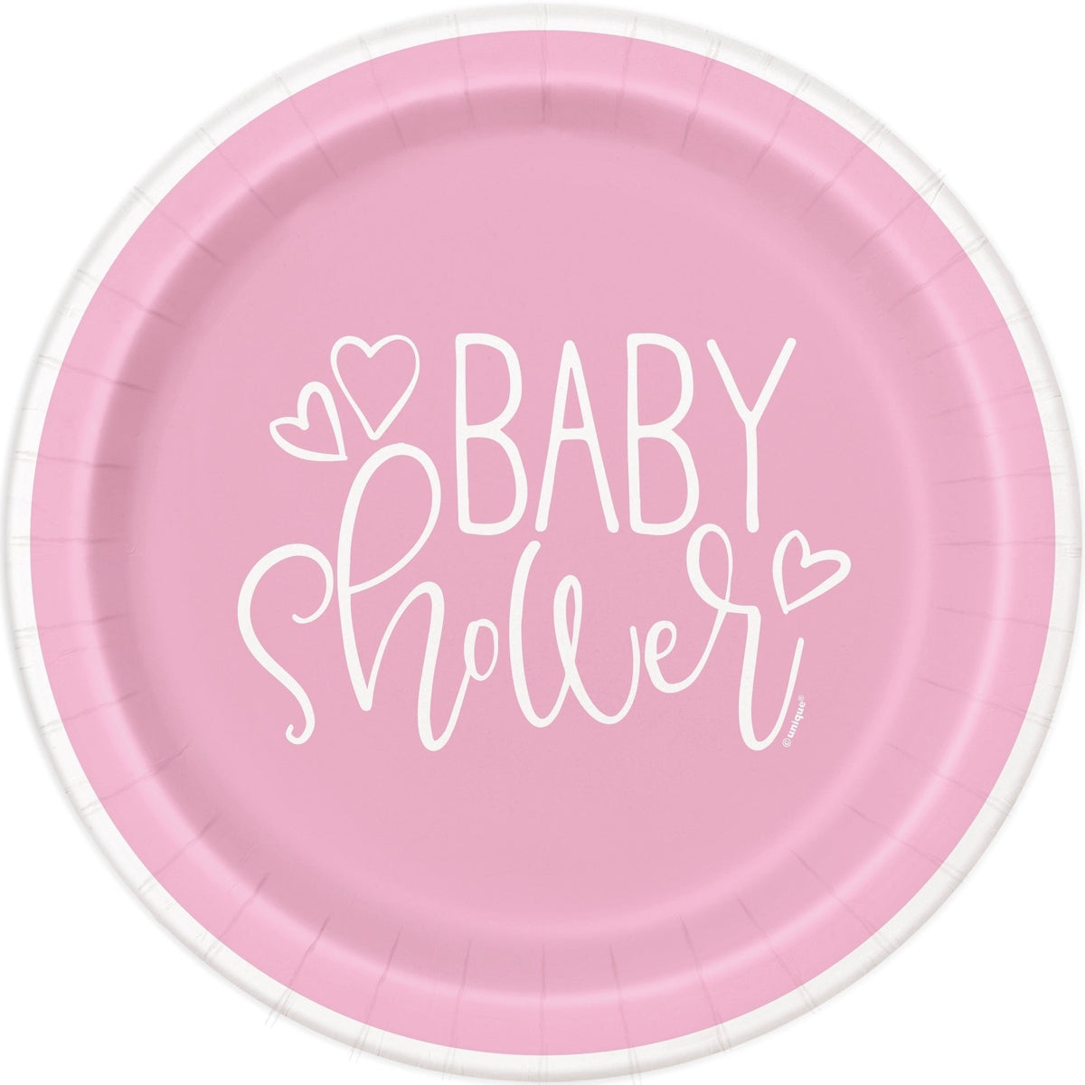 Plates - Dessert, Pink Hearts, Baby Shower, Round, 7", 8 Count