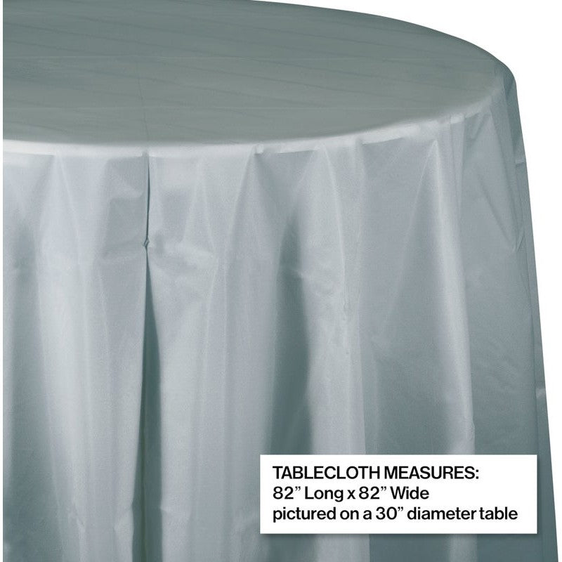 Shimmering Silver Plastic Octagon Round Table Cover - 82" 1CT