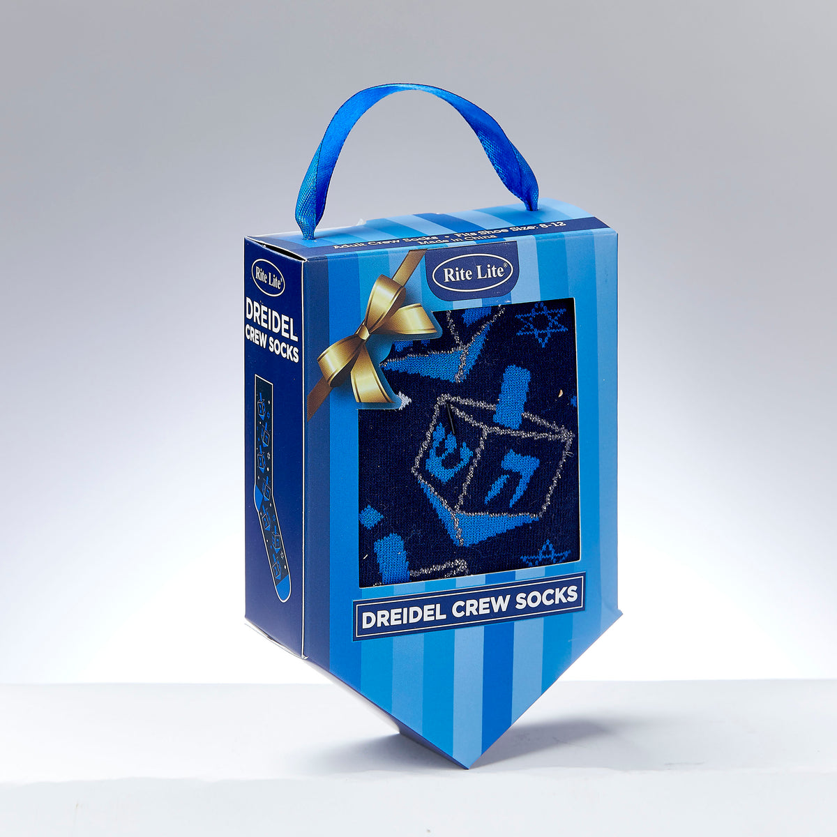 Hanukkah Adult Crew Socks with Driedels and Stars in Gift Box