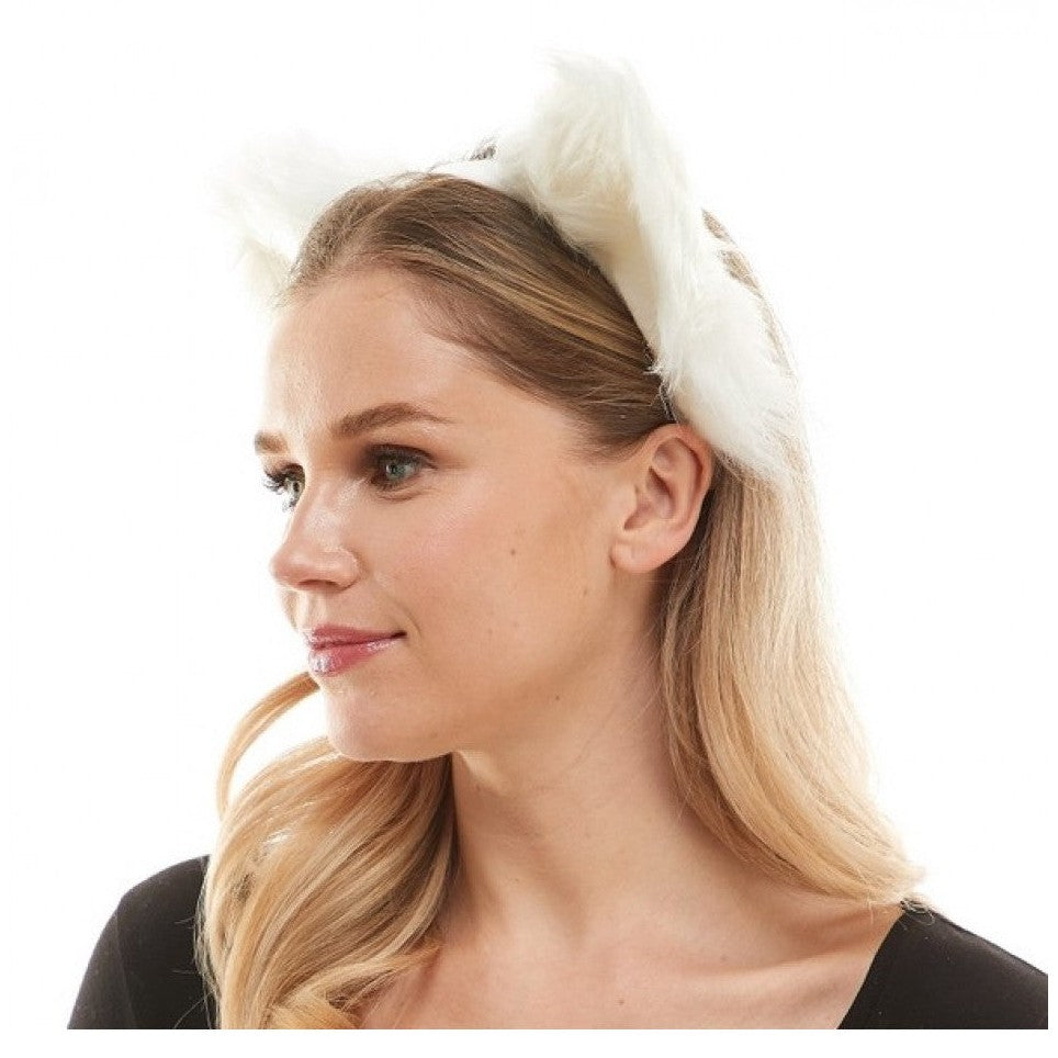 White Furry Cat Ear Headband
