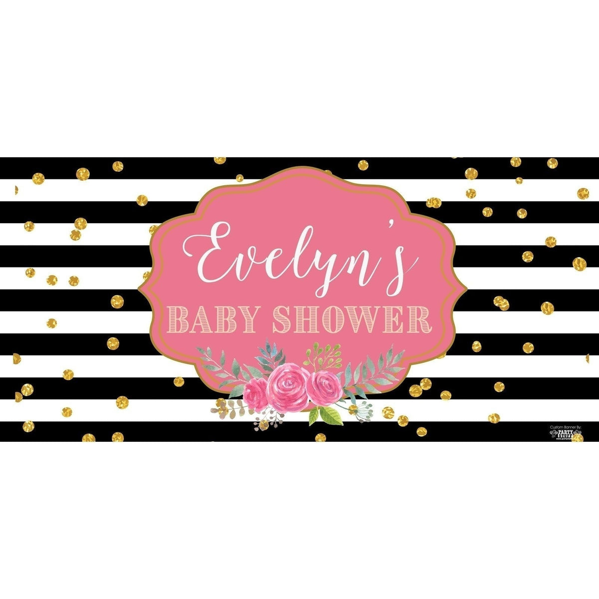 Banner - Custom Deluxe Baby Shower B&W Stripes & Pink