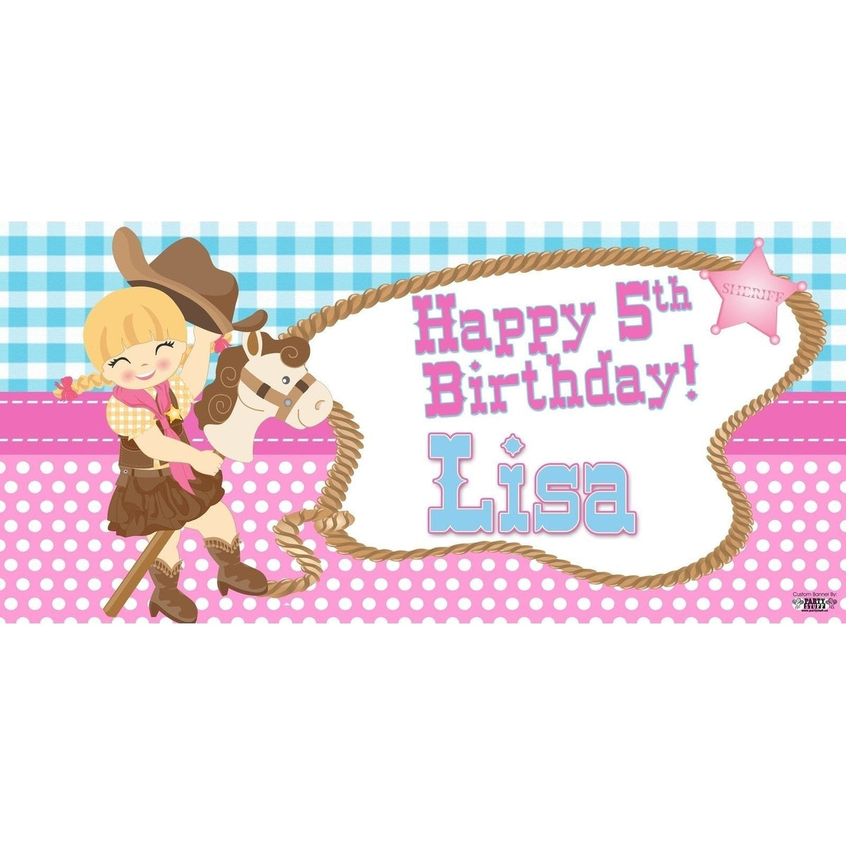 Banner - Custom Deluxe Birthday Blue & Pink Sheriff Blonde