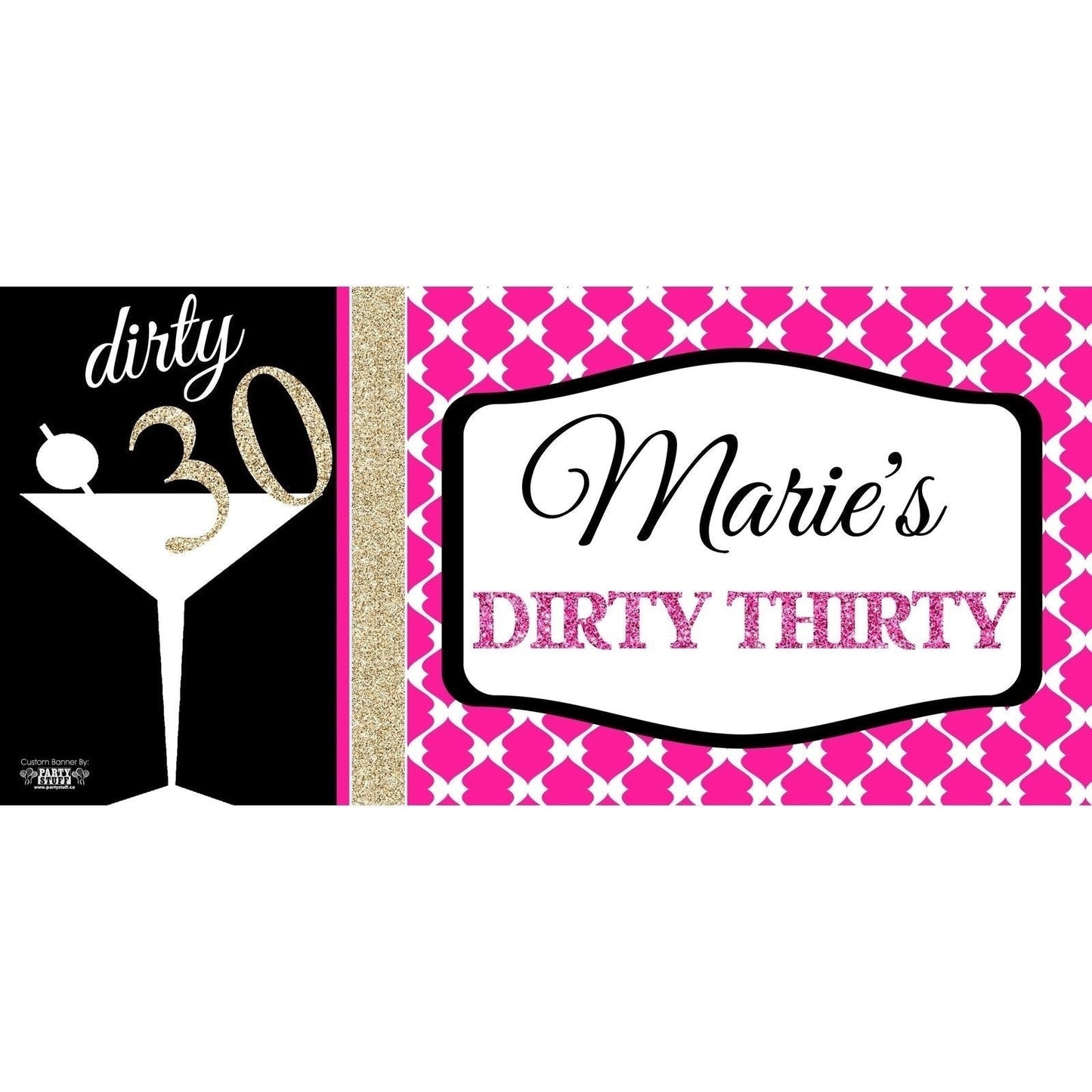 Banner - Custom Deluxe Birthday Gold Sparkle & Wine Glass
