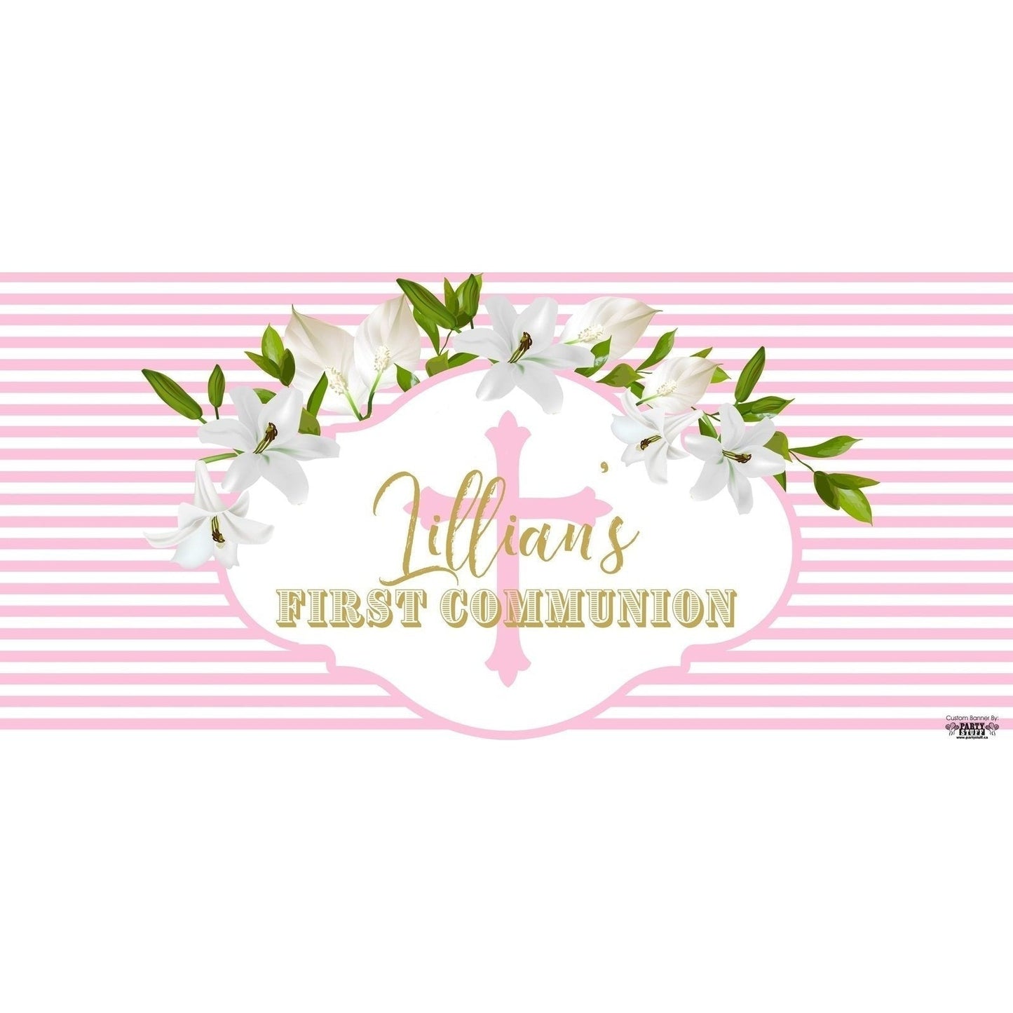Banner - Custom Deluxe Religious White Flowers & Pink