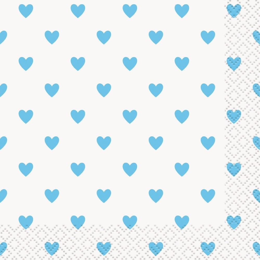 Blue Hearts Baby Shower Beverage Napkins, 16 Count