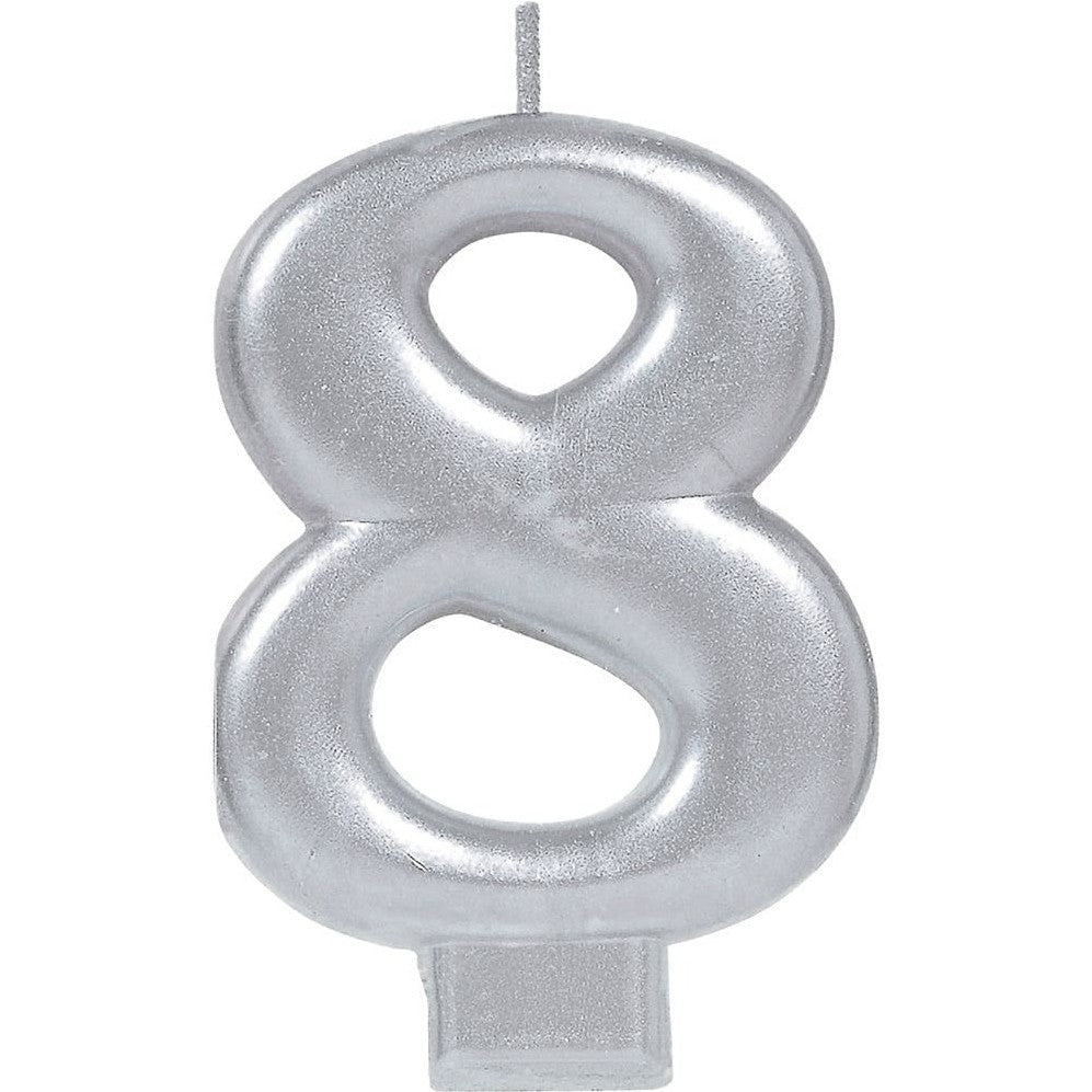 Numeral Metallic Candle #8 - Silver