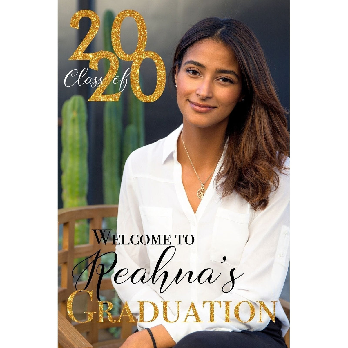Customizable Yard Sign / Lawn Sign Welcome Grad Photo Backdrop Gold Glitter
