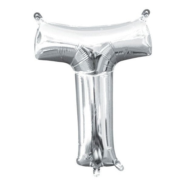 Foil Balloon - Mini Letter Silver T 16 Inch Air-Filled Only