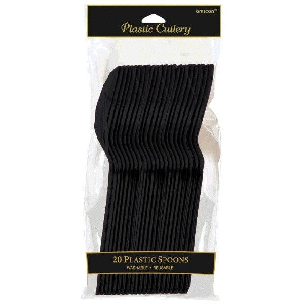 Jet Black Plastic Spoons 20 Count