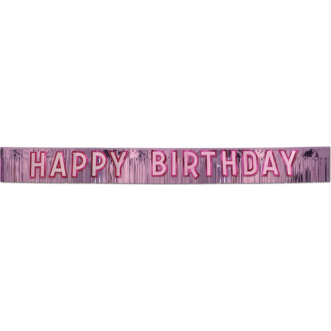 Metallic Happy Birthday Banner Pink W/Silver Gltrd Pink Ltrs