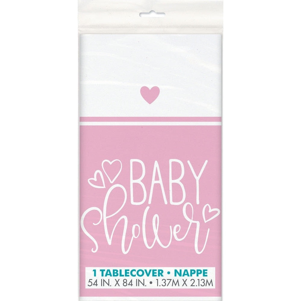 Pink Hearts Baby Shower ReCountangular Plastic Table Cover, 54" X 84"