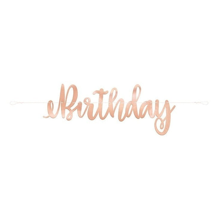 Rose Gold Script " Happy Birthday" Banner, 7 Ft