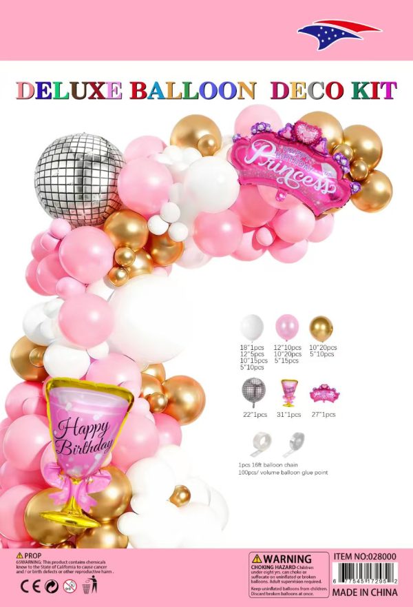 Birthday Princess Deluxe Balloon Garland Kit with Pink and Gold Latex Balloons