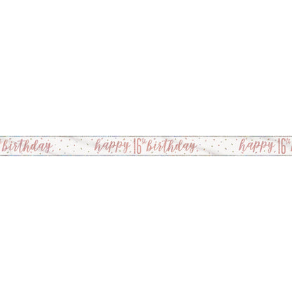 1 9' Glitz Rose Gold Foil Banner "Happy 16th Birthday"