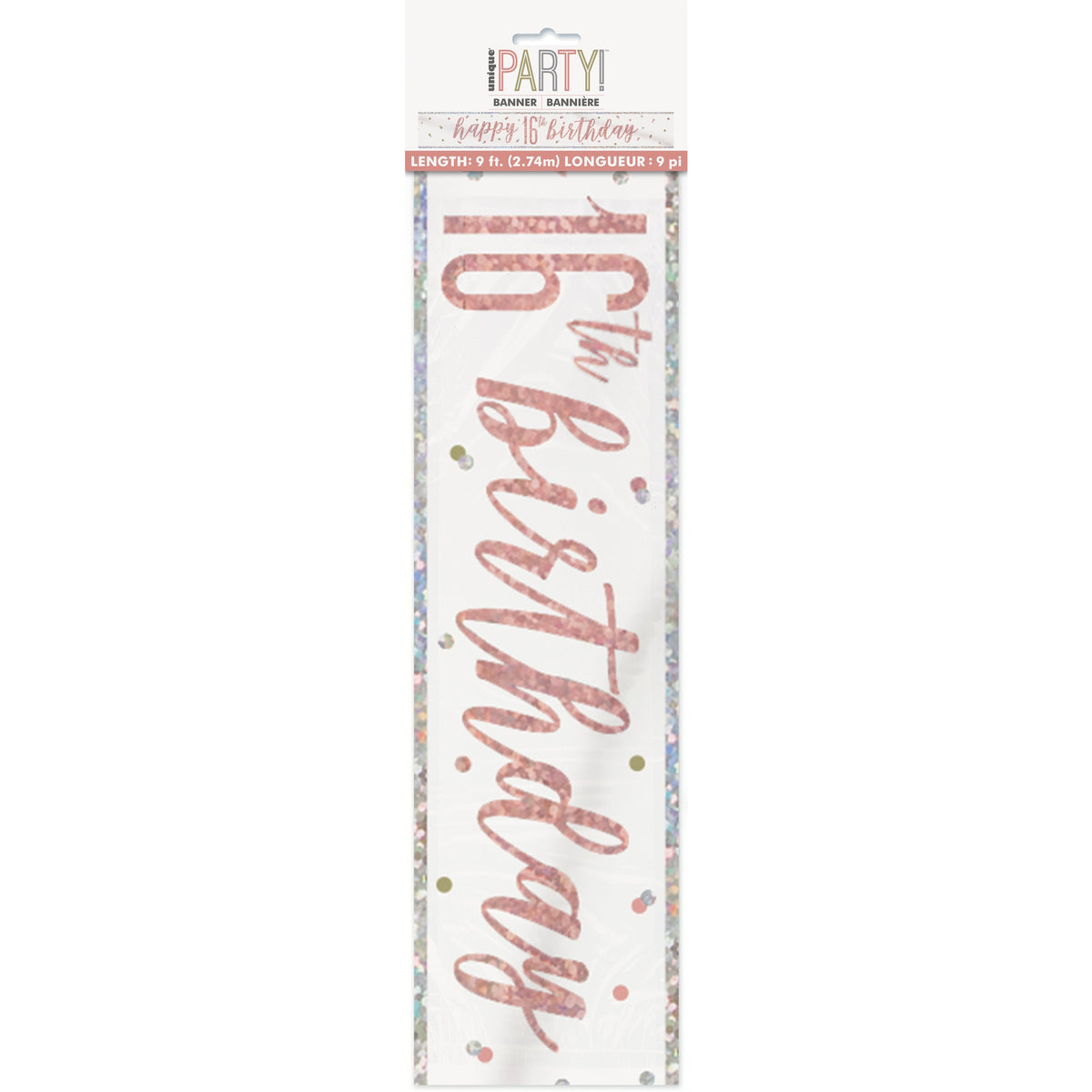 1 9' Glitz Rose Gold Foil Banner "Happy 16th Birthday"