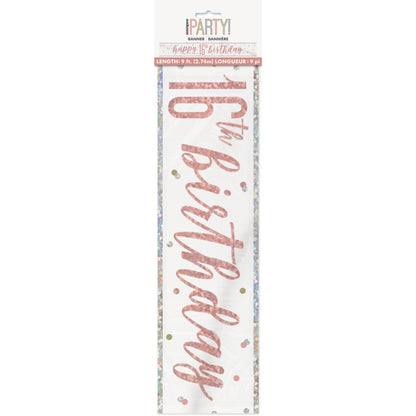 1 9' Glitz Rose Gold Foil Banner "Happy 16th Birthday"