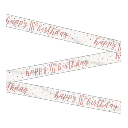 1 9' Glitz Rose Gold Foil Banner "Happy 16th Birthday"
