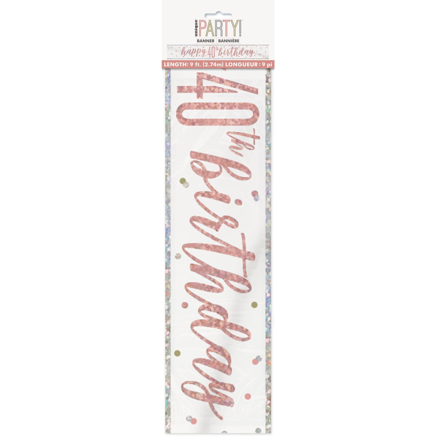 1 9' Glitz Rose Gold Foil Banner "Happy 40th Birthday"
