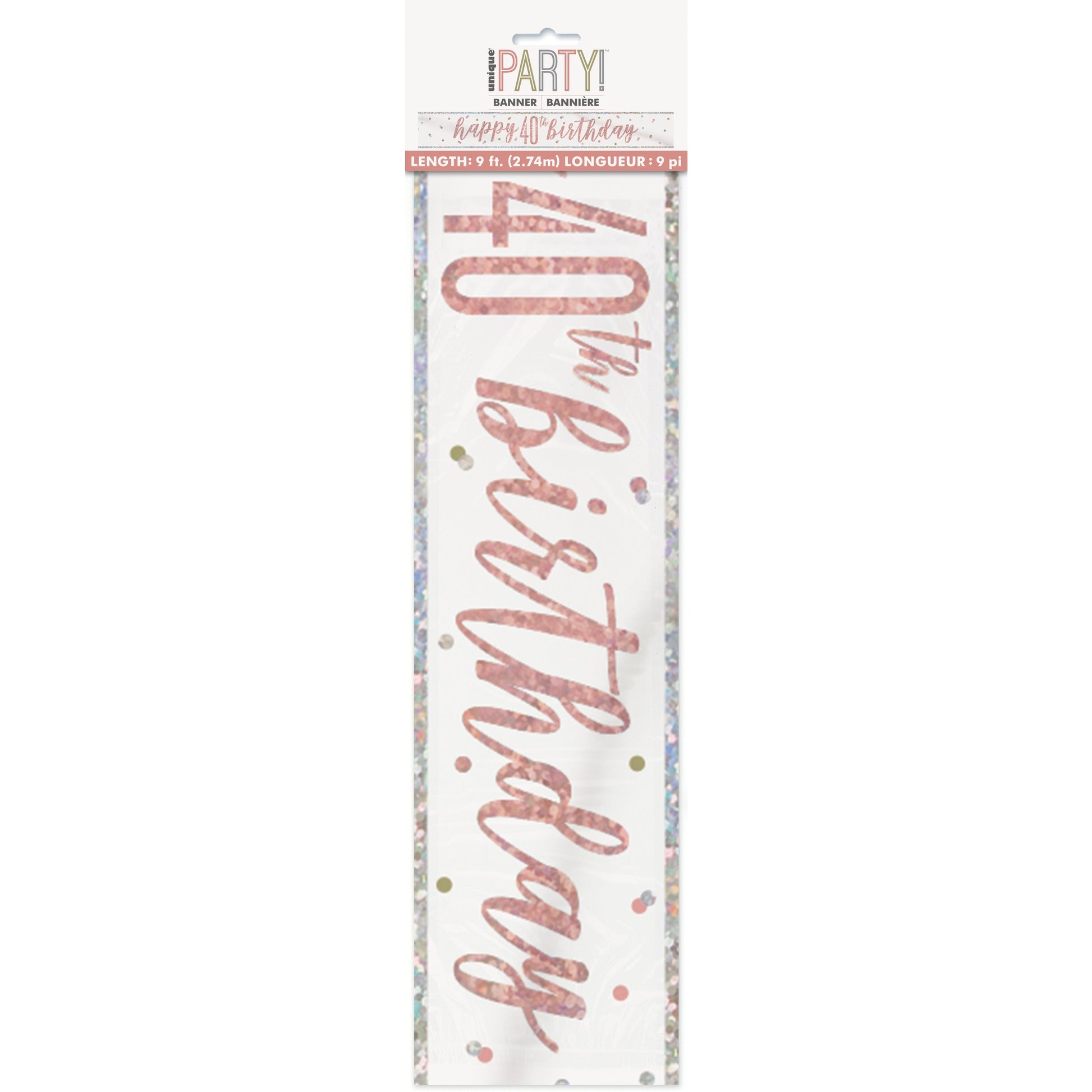 1 9' Glitz Rose Gold Foil Banner "Happy 40th Birthday"