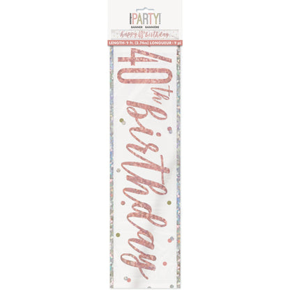 1 9' Glitz Rose Gold Foil Banner "Happy 40th Birthday"
