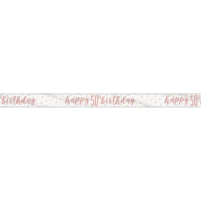 1 9' Glitz Rose Gold Foil Banner "Happy 50th Birthday"