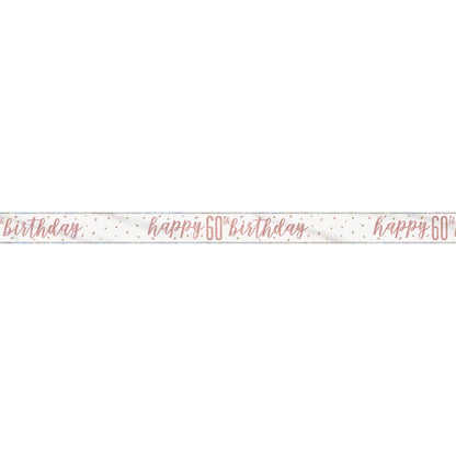 1 9' Glitz Rose Gold Foil Banner "Happy 60th Birthday"