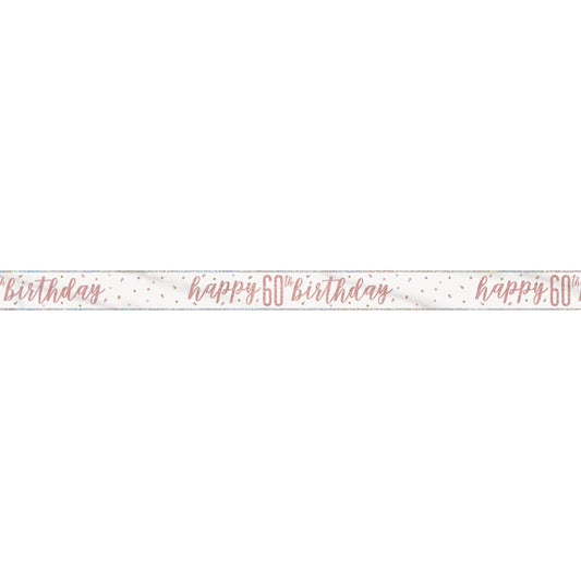 1 9' Glitz Rose Gold Foil Banner "Happy 60th Birthday"