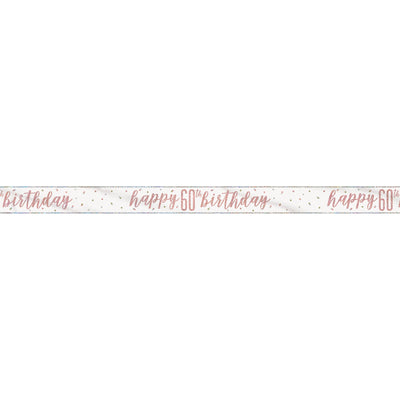 1 9' Glitz Rose Gold Foil Banner "Happy 60th Birthday"