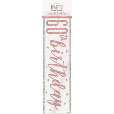 1 9' Glitz Rose Gold Foil Banner "Happy 60th Birthday"