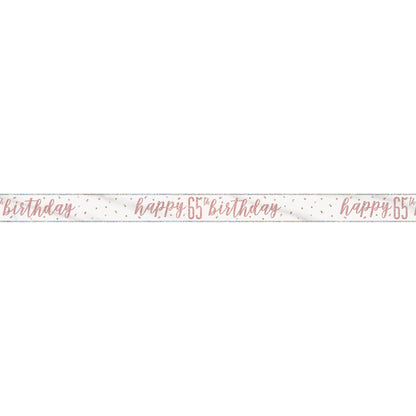 1 9' Glitz Rose Gold Foil Banner "Happy 65th Birthday"