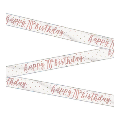 1 9' Glitz Rose Gold Foil Banner "Happy 70th Birthday"