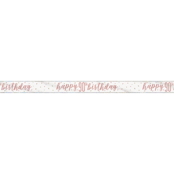 1 9' Glitz Rose Gold Foil Banner "Happy 90th Birthday"