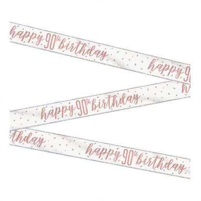 1 9' Glitz Rose Gold Foil Banner "Happy 90th Birthday"