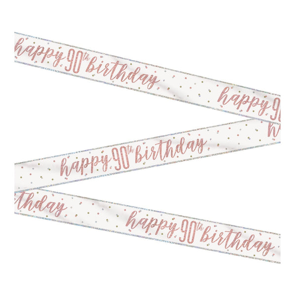 1 9' Glitz Rose Gold Foil Banner "Happy 90th Birthday"