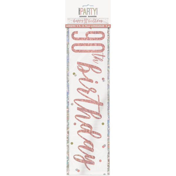 1 9' Glitz Rose Gold Foil Banner "Happy 90th Birthday"