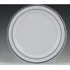 10.25" Premium Plastic White Dinner Plate with Silver Trim - 8 count