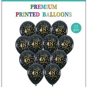 12 Black and Gold Happy 18th Birthday Balloons