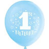 12" Blue Stars 1st Birthday Balloon, 8 Count